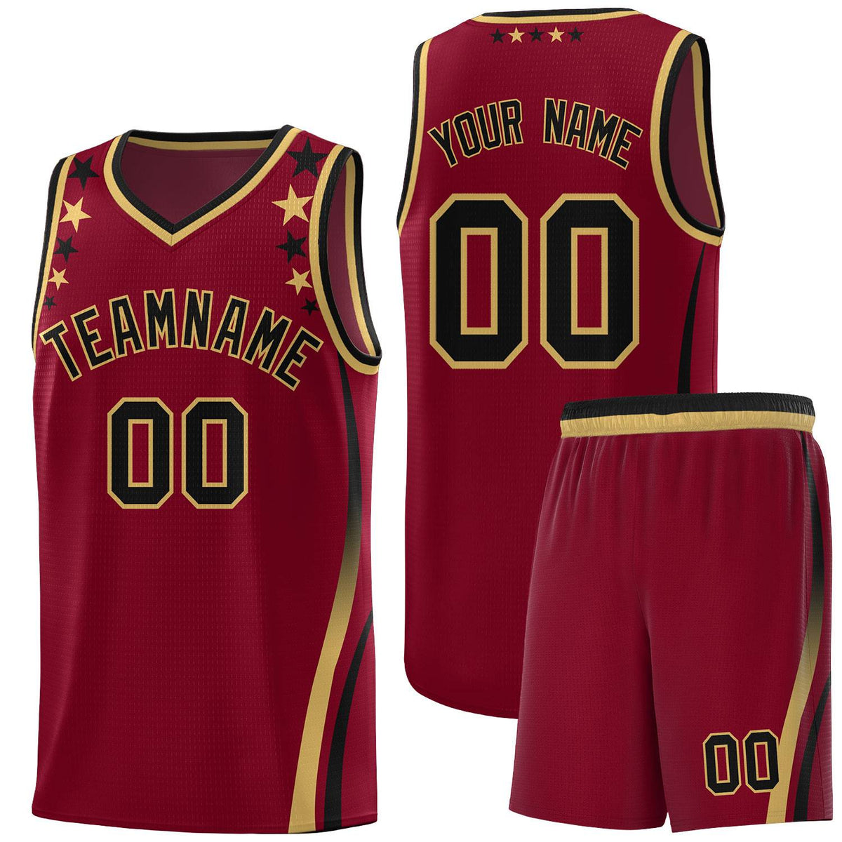 Custom Crimson Shoulders Star Pattern Side Color Block Sports Uniform Basketball Kits