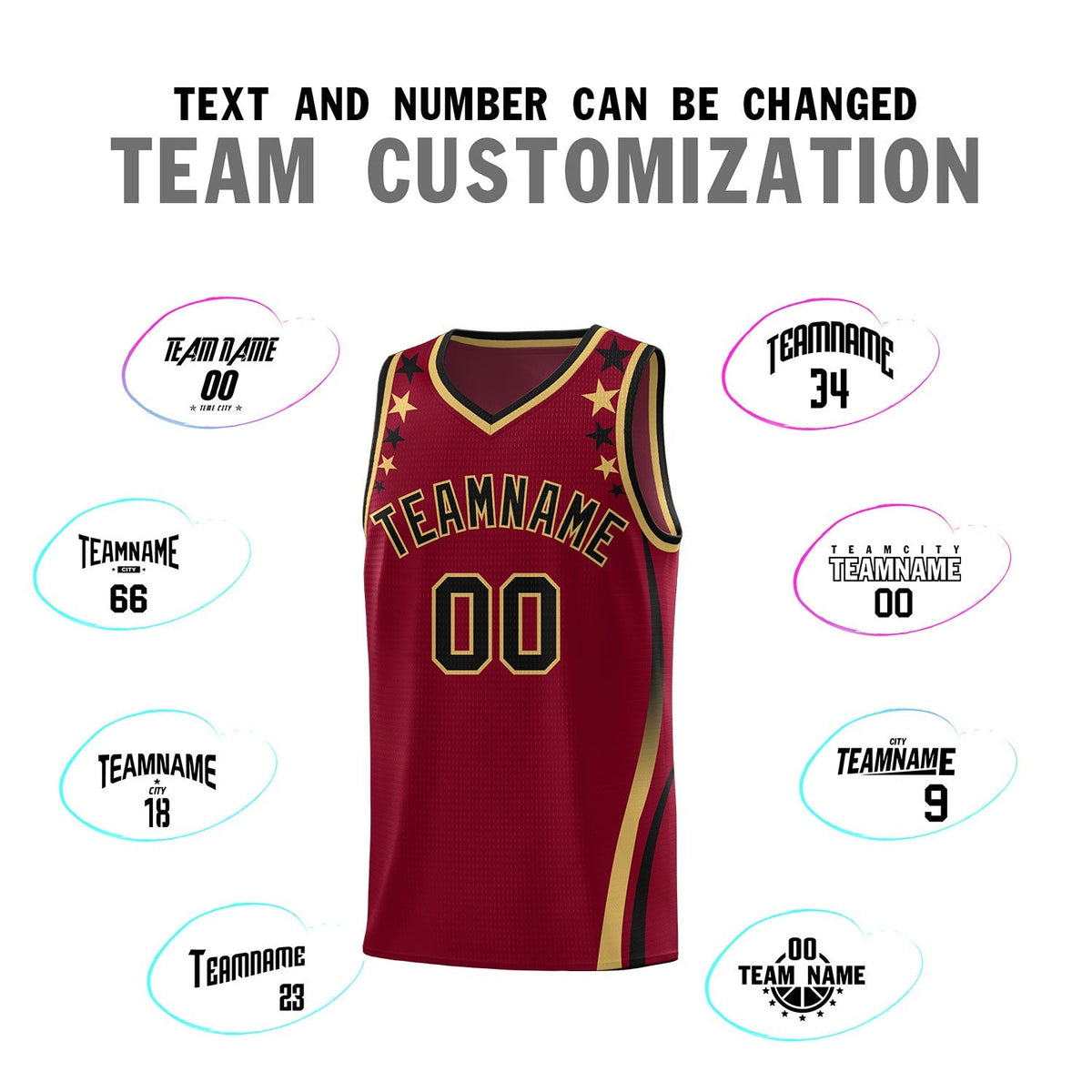 Custom Crimson Shoulders Star Pattern Side Color Block Sports Uniform Basketball Kits