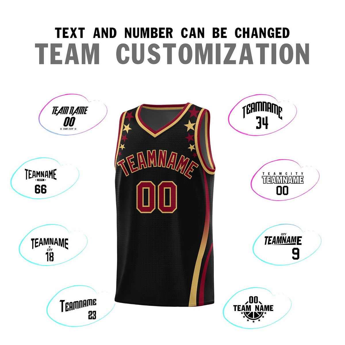 Custom Black Shoulders Star Pattern Side Color Block Sports Uniform Basketball Kits