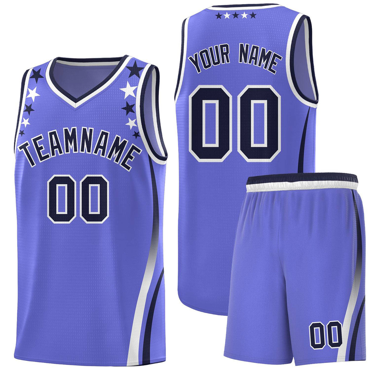 Custom Purple Shoulders Star Pattern Side Color Block Sports Uniform Basketball Kits