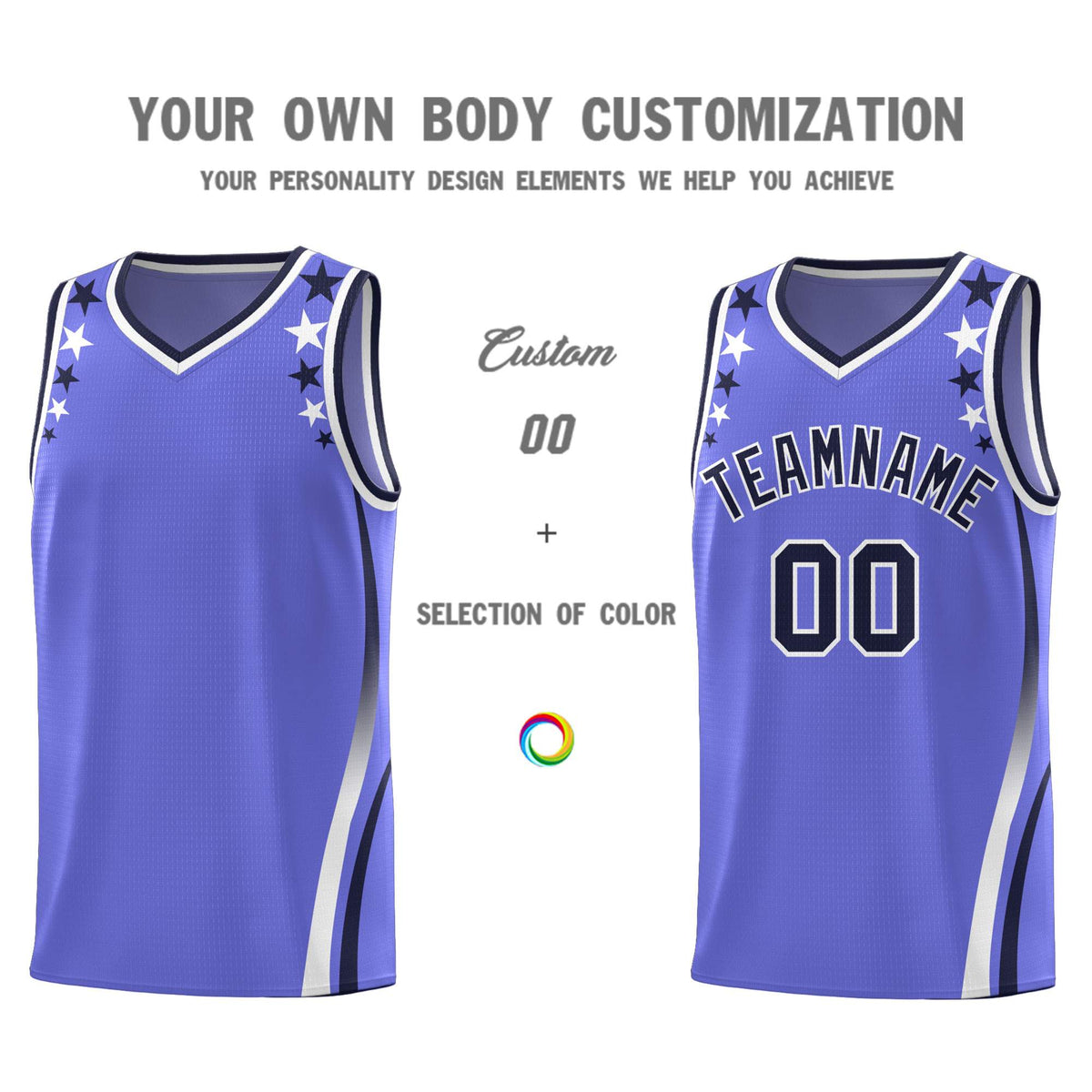 Custom Purple Shoulders Star Pattern Side Color Block Sports Uniform Basketball Kits