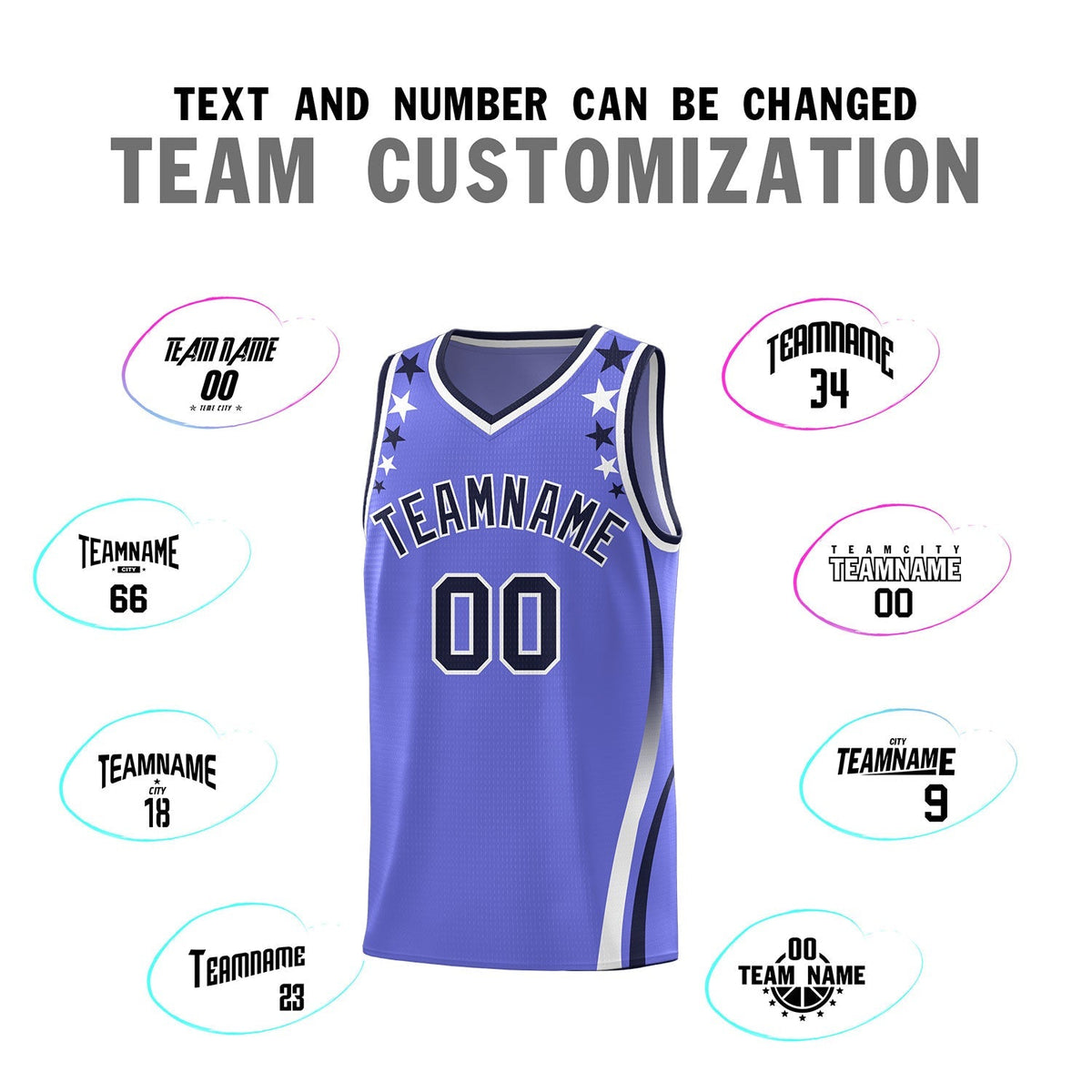 Custom Purple Shoulders Star Pattern Side Color Block Sports Uniform Basketball Kits