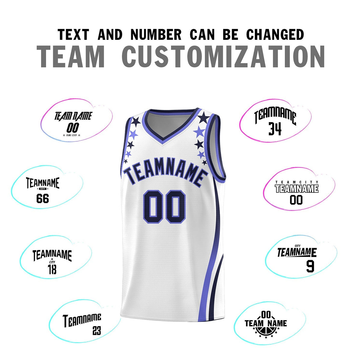 Custom White Shoulders Star Pattern Side Color Block Sports Uniform Basketball Kits