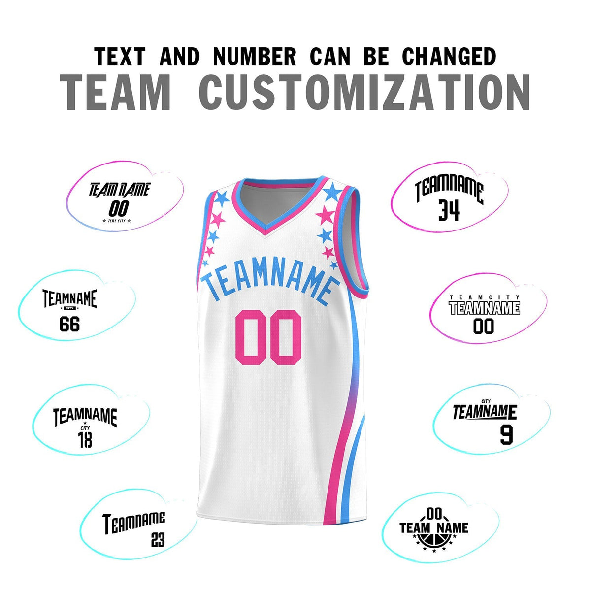 Custom White Shoulders Star Pattern Side Color Block Sports Uniform Basketball Kits