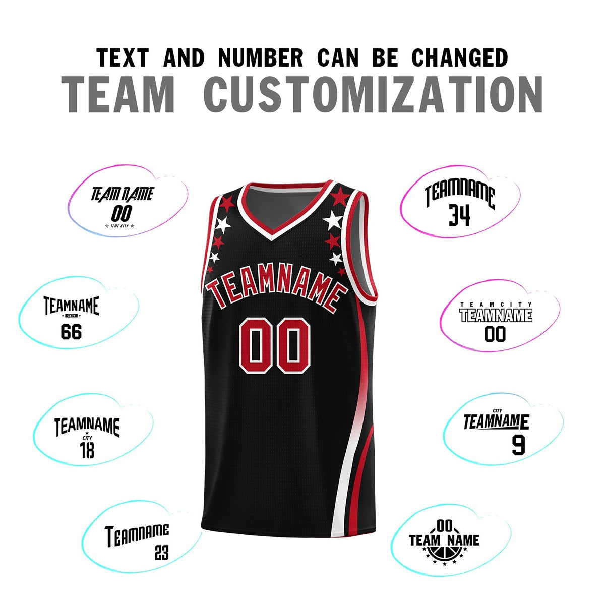 Custom Black Shoulders Star Pattern Side Color Block Sports Uniform Basketball Kits