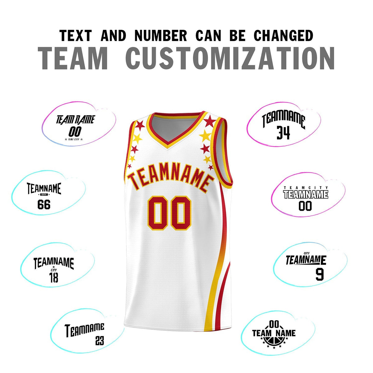 Custom White Shoulders Star Pattern Side Color Block Sports Uniform Basketball Kits