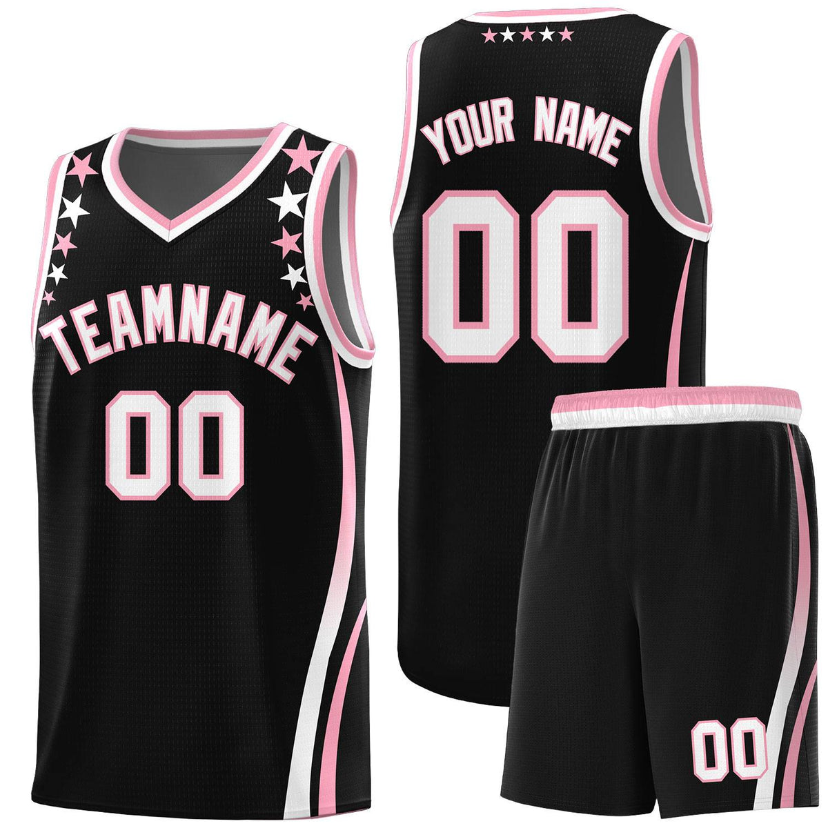 Custom Black Shoulders Star Pattern Side Color Block Sports Uniform Basketball Kits