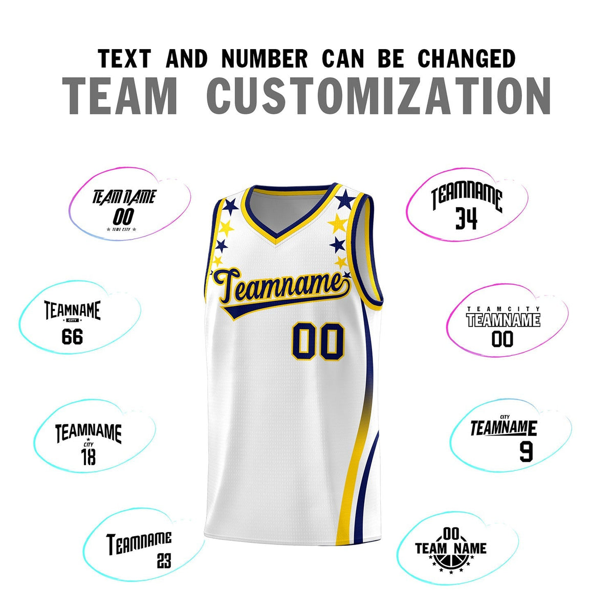 Custom White Shoulders Star Pattern Side Color Block Sports Uniform Basketball Kits