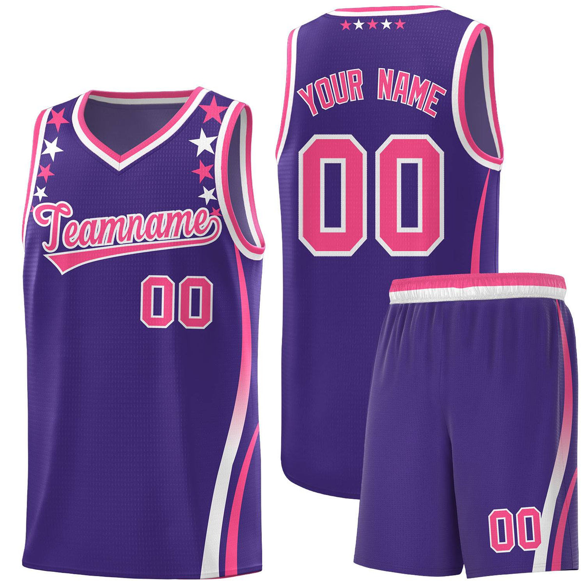 Custom Purple Shoulders Star Pattern Side Color Block Sports Uniform Basketball Kits