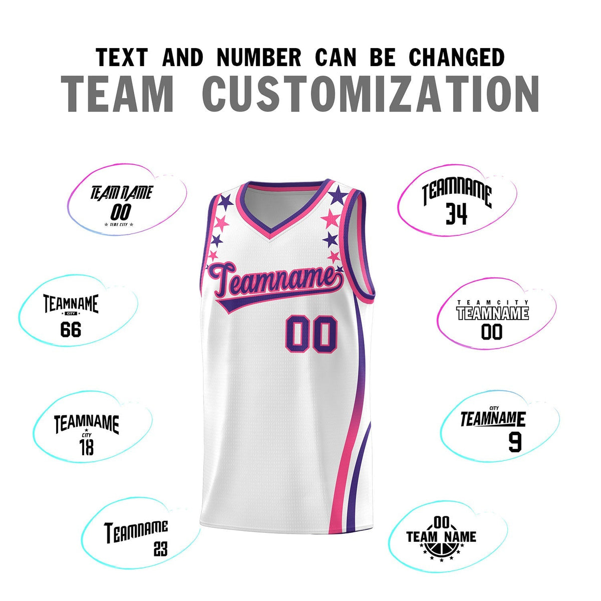 Custom White Shoulders Star Pattern Side Color Block Sports Uniform Basketball Kits