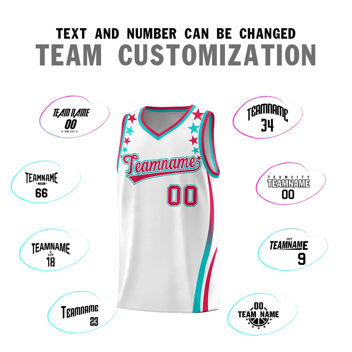 Custom White Shoulders Star Pattern Side Color Block Sports Uniform Basketball Kits