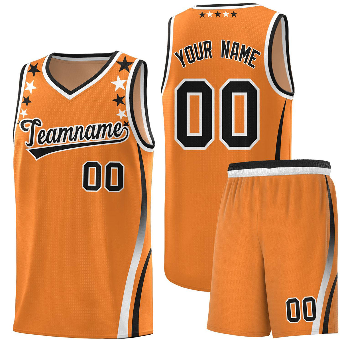 Custom Orange Shoulders Star Pattern Side Color Block Sports Uniform Basketball Kits