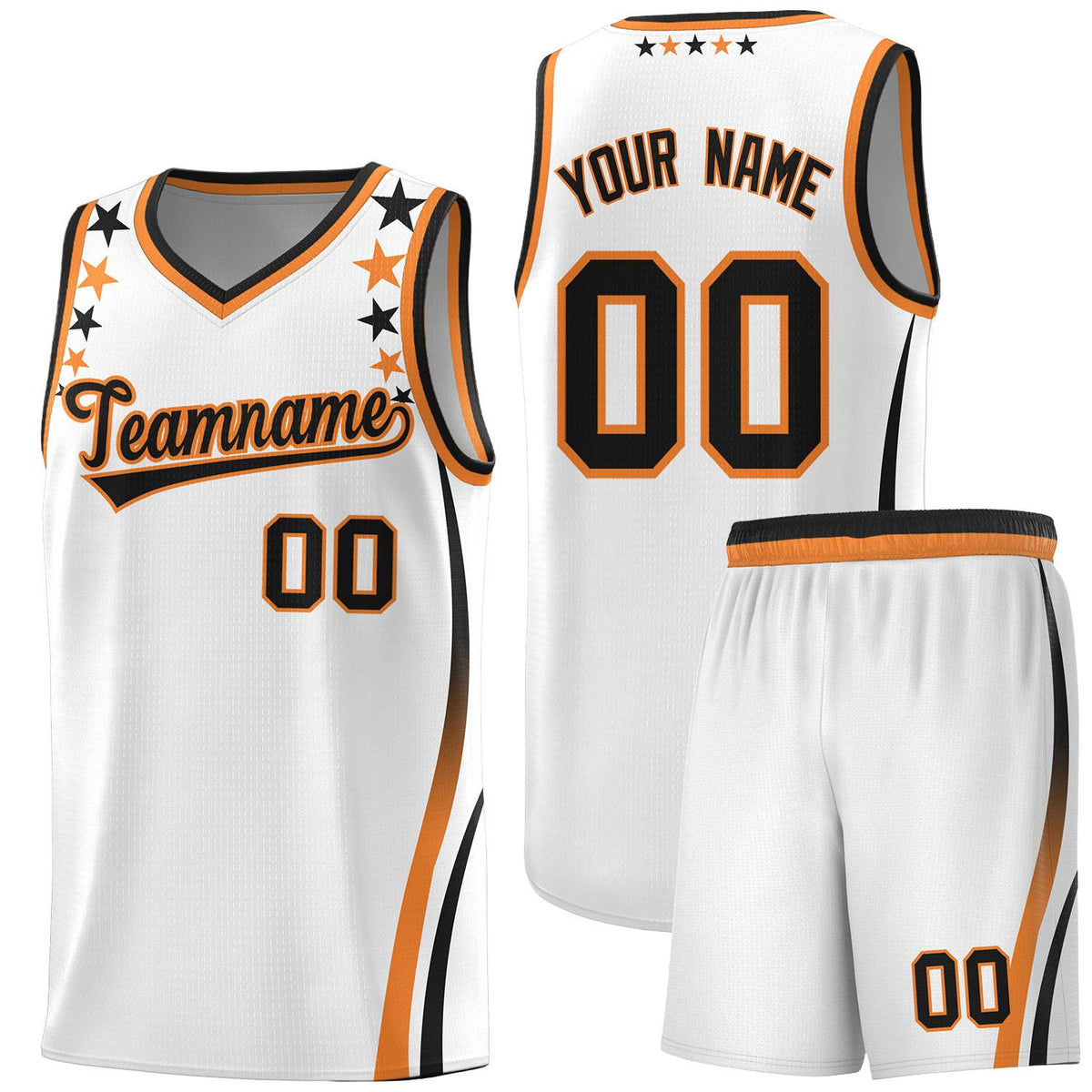 Custom White Shoulders Star Pattern Side Color Block Sports Uniform Basketball Kits