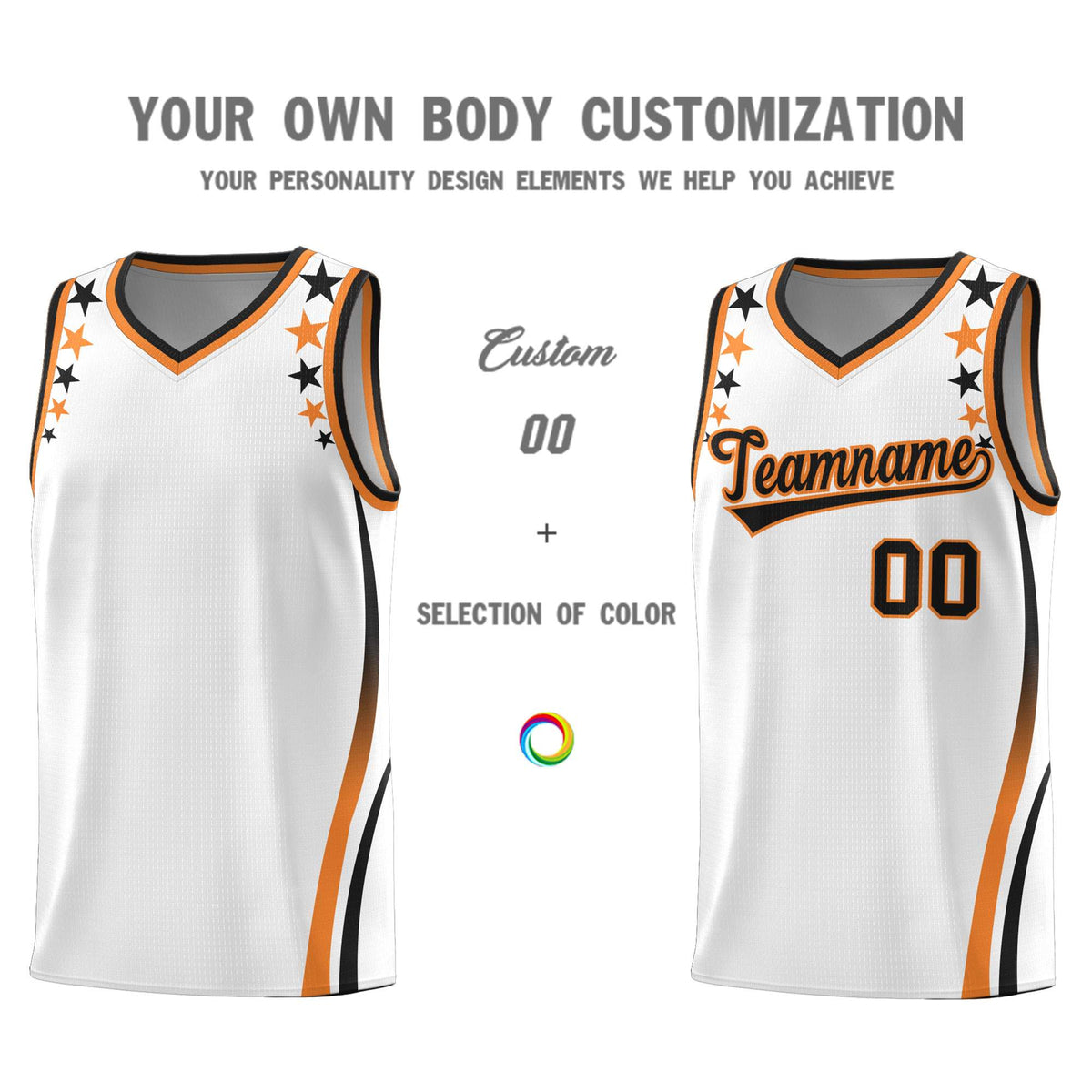 Custom White Shoulders Star Pattern Side Color Block Sports Uniform Basketball Kits