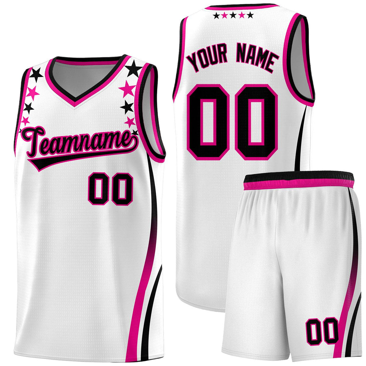 Custom White Shoulders Star Pattern Side Color Block Sports Uniform Basketball Kits