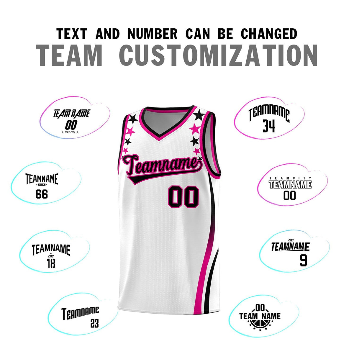 Custom White Shoulders Star Pattern Side Color Block Sports Uniform Basketball Kits