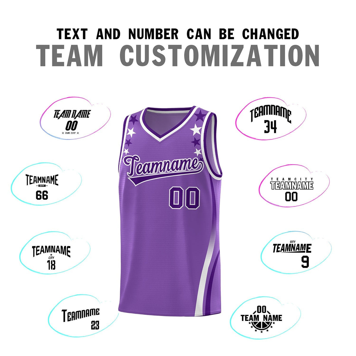 Custom Light Purple Shoulders Star Pattern Side Color Block Sports Uniform Basketball Kits