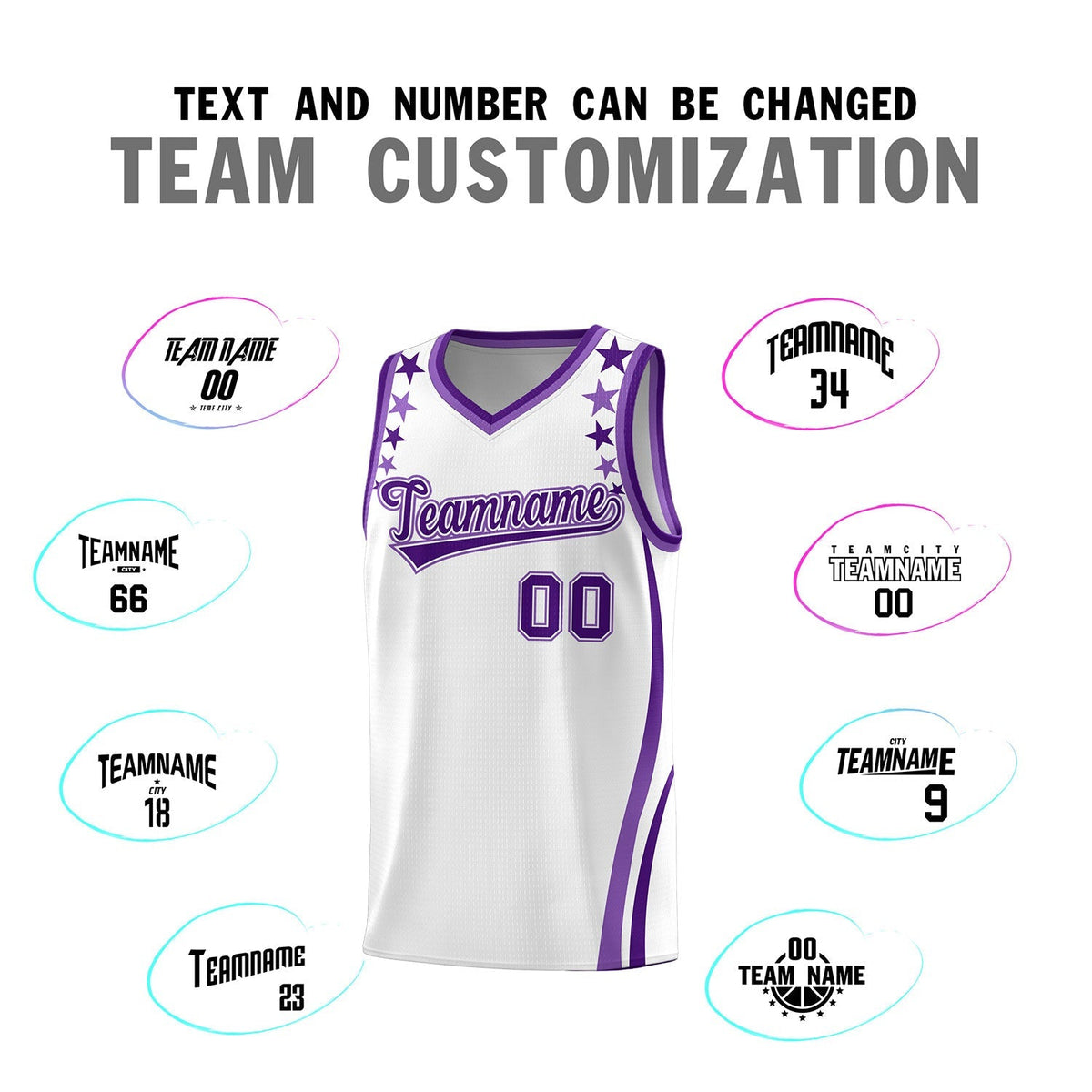 Custom White Shoulders Star Pattern Side Color Block Sports Uniform Basketball Kits