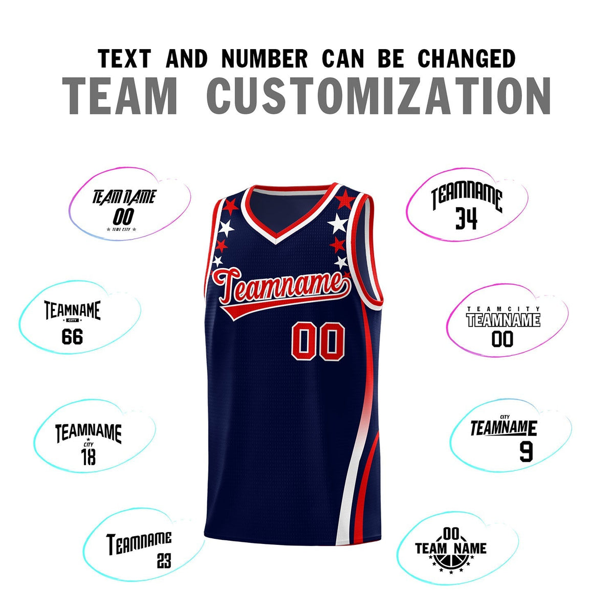 Custom Navy Shoulders Star Pattern Side Color Block Sports Uniform Basketball Kits