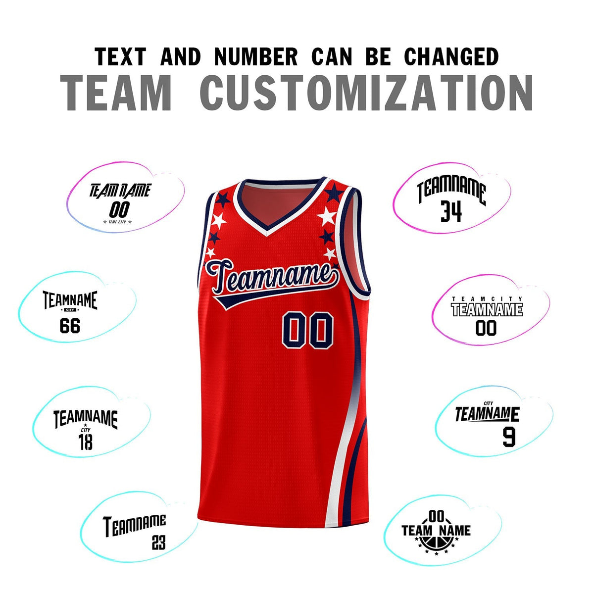 Custom Red Shoulders Star Pattern Side Color Block Sports Uniform Basketball Kits