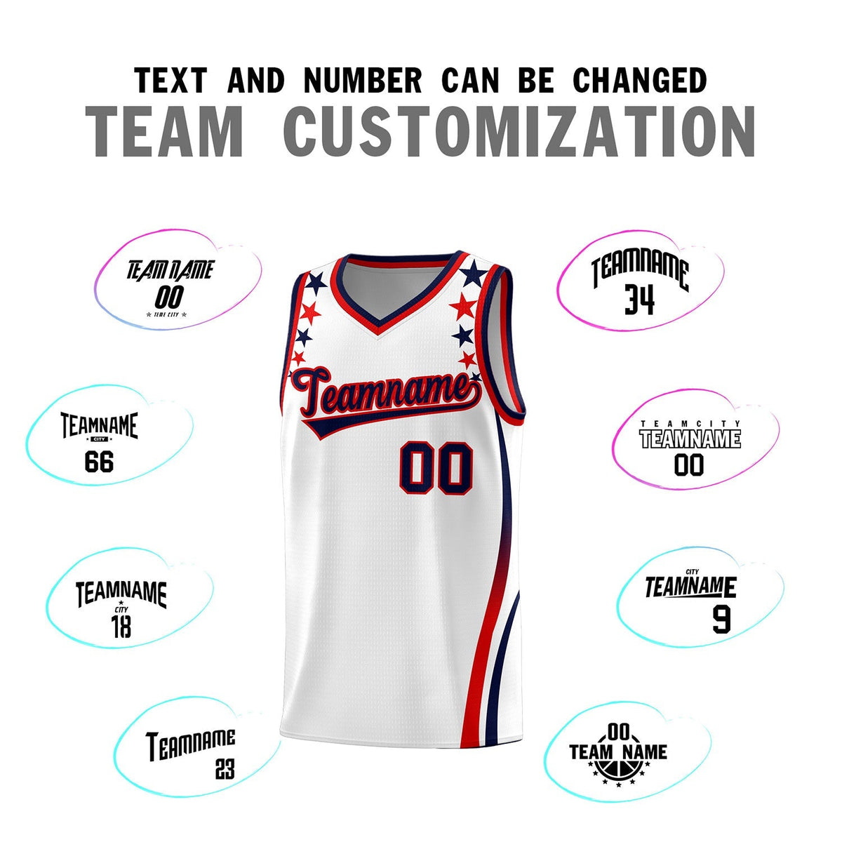 Custom White Shoulders Star Pattern Side Color Block Sports Uniform Basketball Kits
