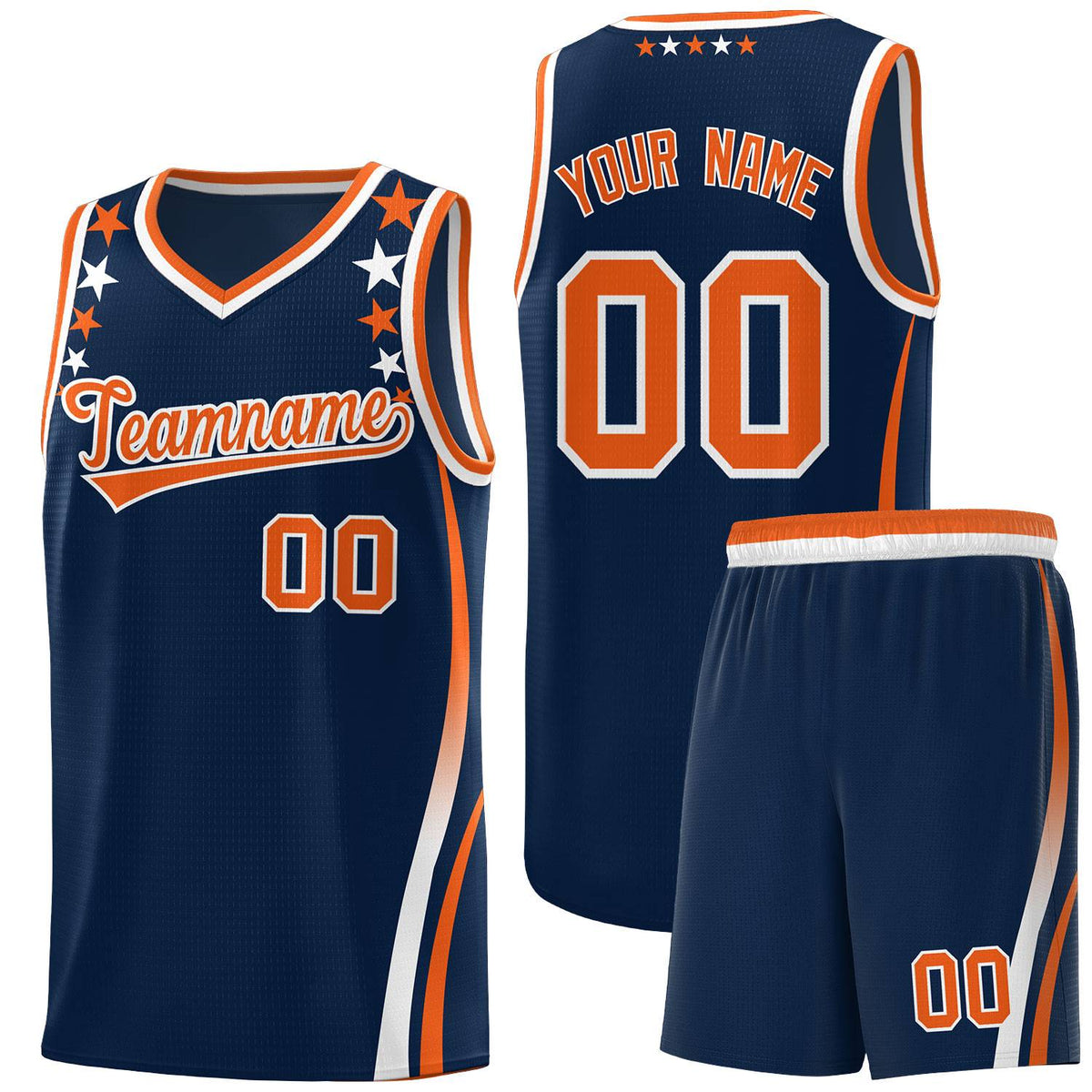Custom Navy Shoulders Star Pattern Side Color Block Sports Uniform Basketball Kits