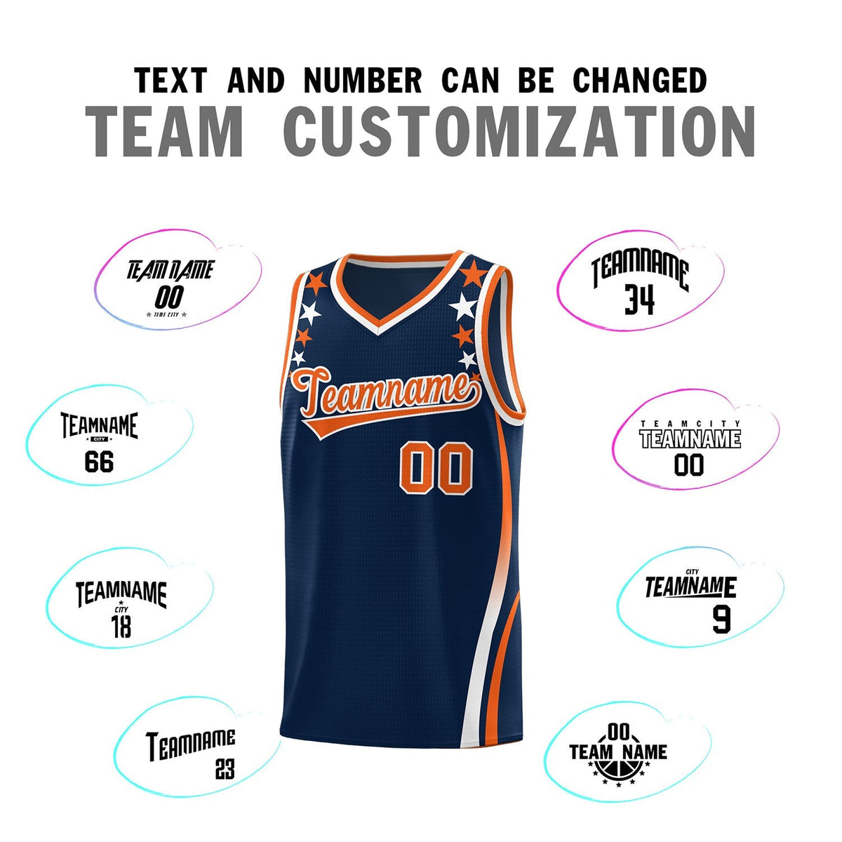 Custom Navy Shoulders Star Pattern Side Color Block Sports Uniform Basketball Kits