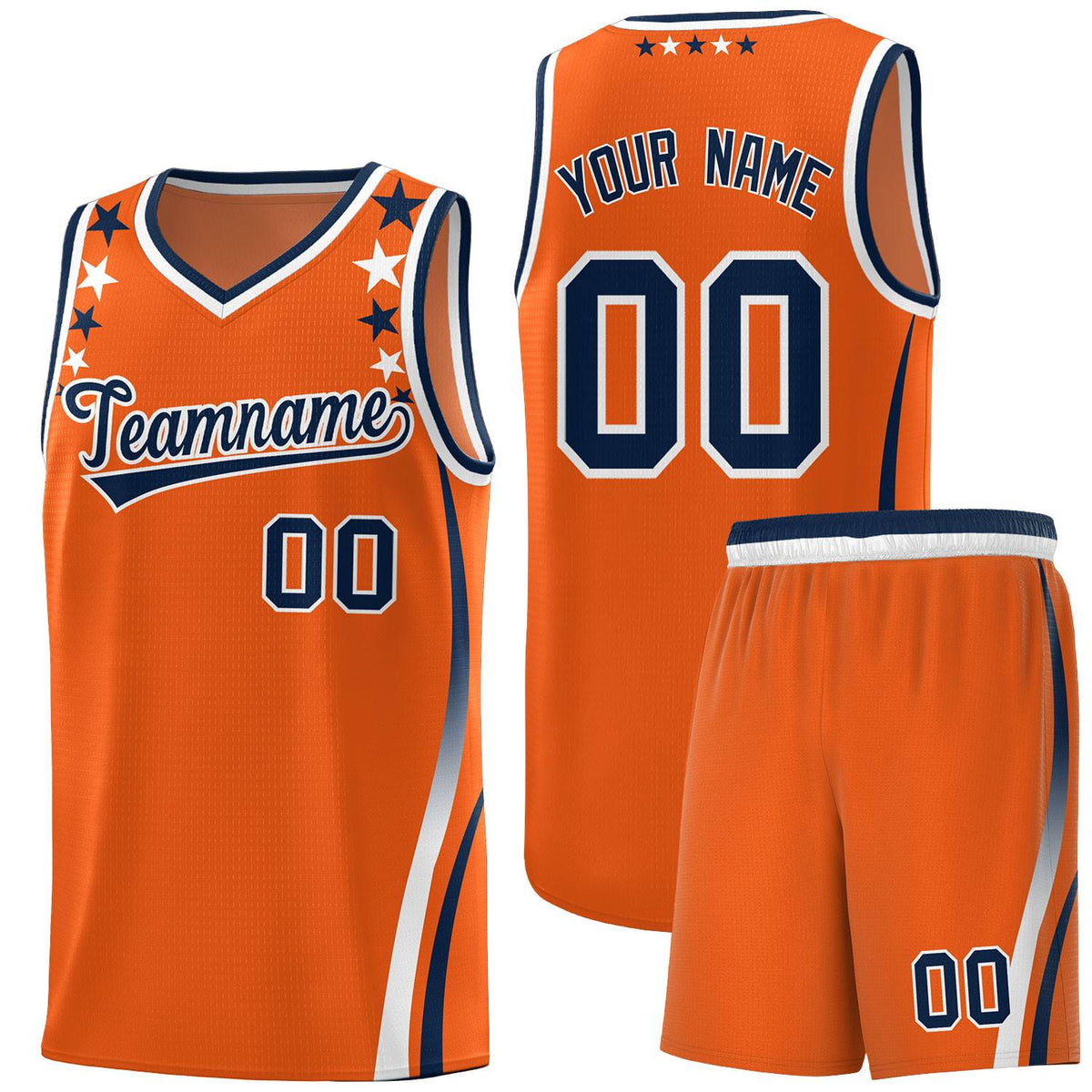 Custom Orange Shoulders Star Pattern Side Color Block Sports Uniform Basketball Kits