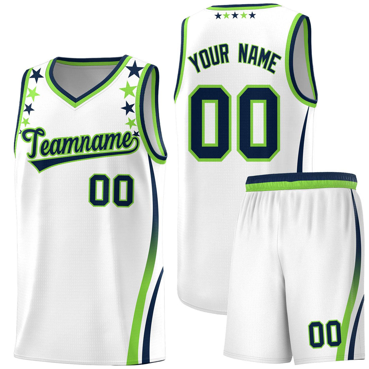 Custom White Shoulders Star Pattern Side Color Block Sports Uniform Basketball Kits