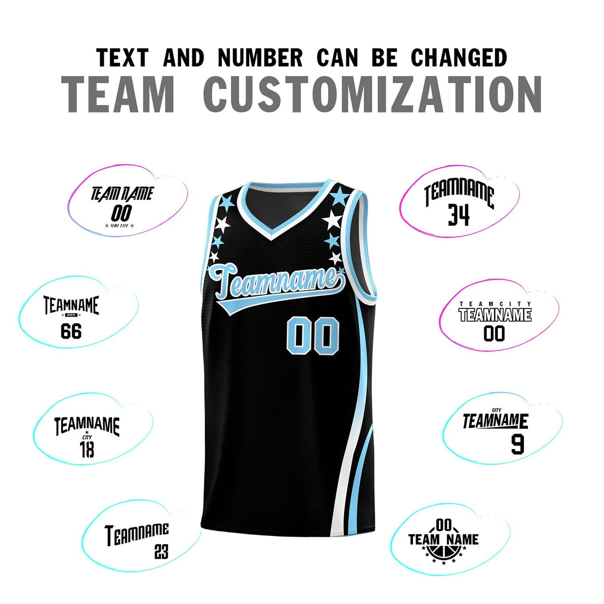 Custom Black Shoulders Star Pattern Side Color Block Sports Uniform Basketball Kits