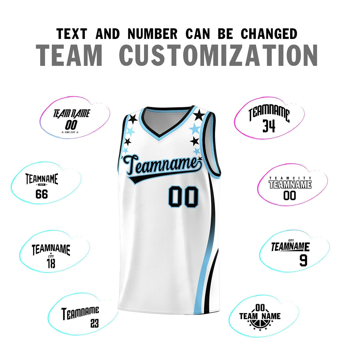 Custom White Shoulders Star Pattern Side Color Block Sports Uniform Basketball Kits