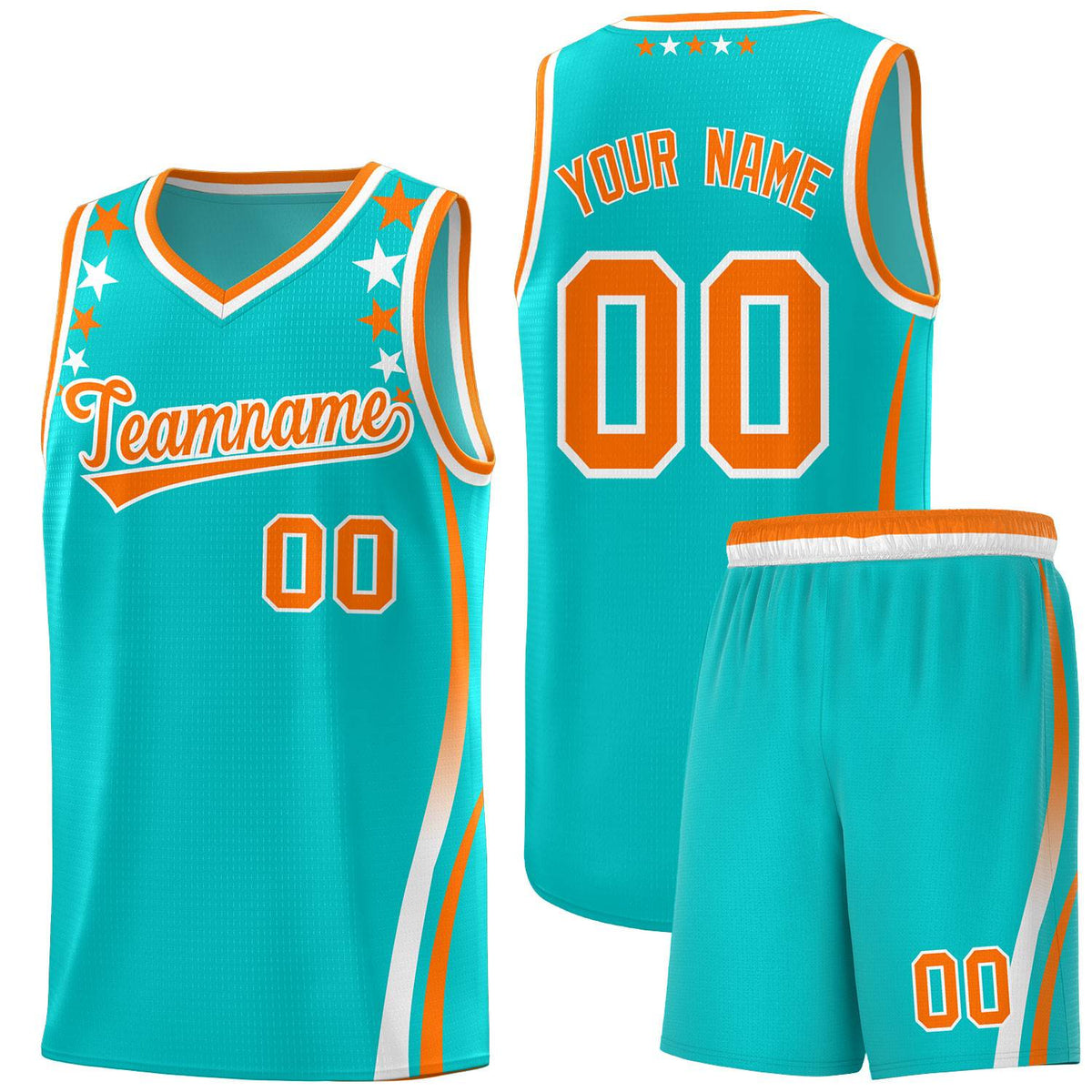 Custom Sky Blue Shoulders Star Pattern Side Color Block Sports Uniform Basketball Kits