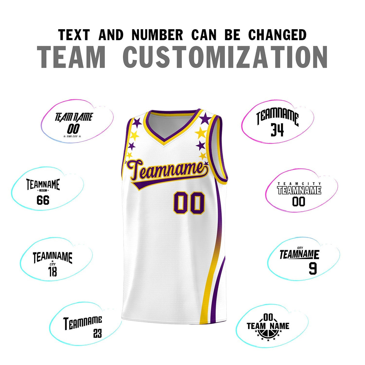 Custom White Shoulders Star Pattern Side Color Block Sports Uniform Basketball Kits