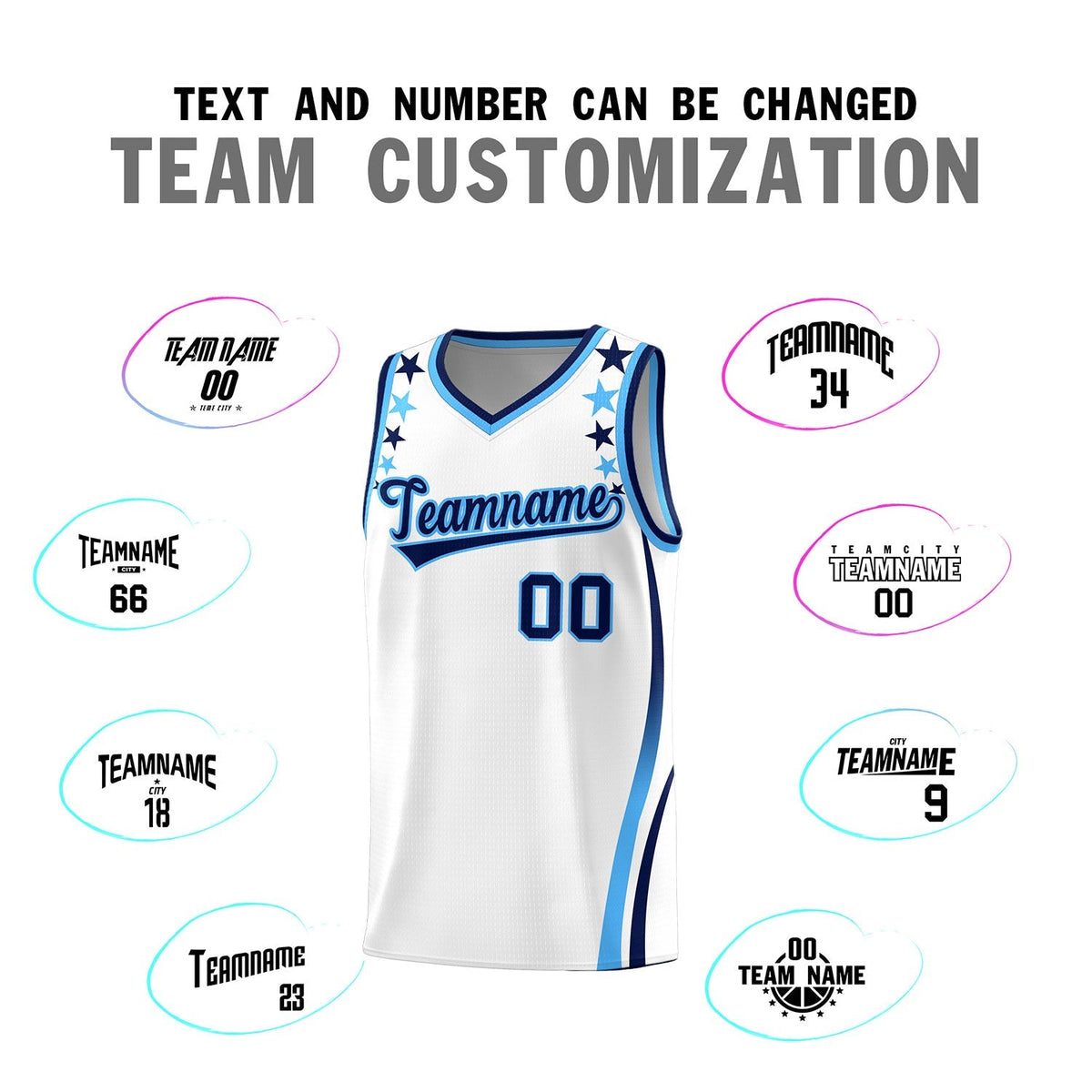 Custom White Shoulders Star Pattern Side Color Block Sports Uniform Basketball Kits