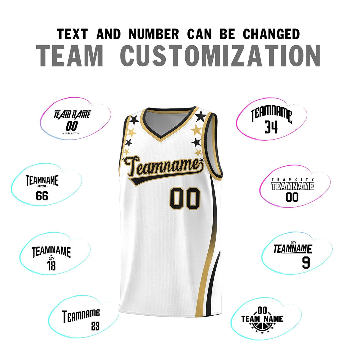 Custom White Shoulders Star Pattern Side Color Block Sports Uniform Basketball Kits