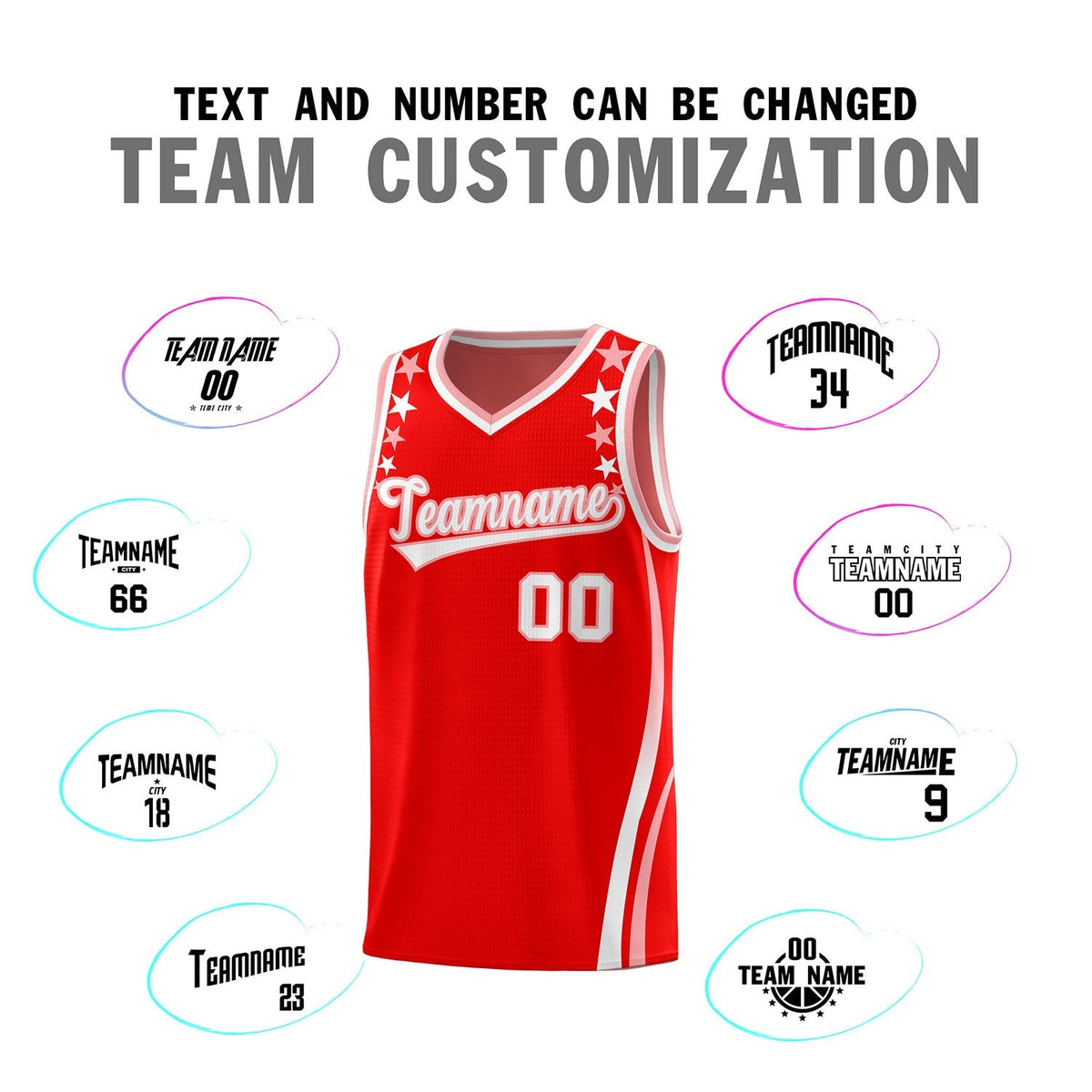 Custom Red Shoulders Star Pattern Side Color Block Sports Uniform Basketball Kits