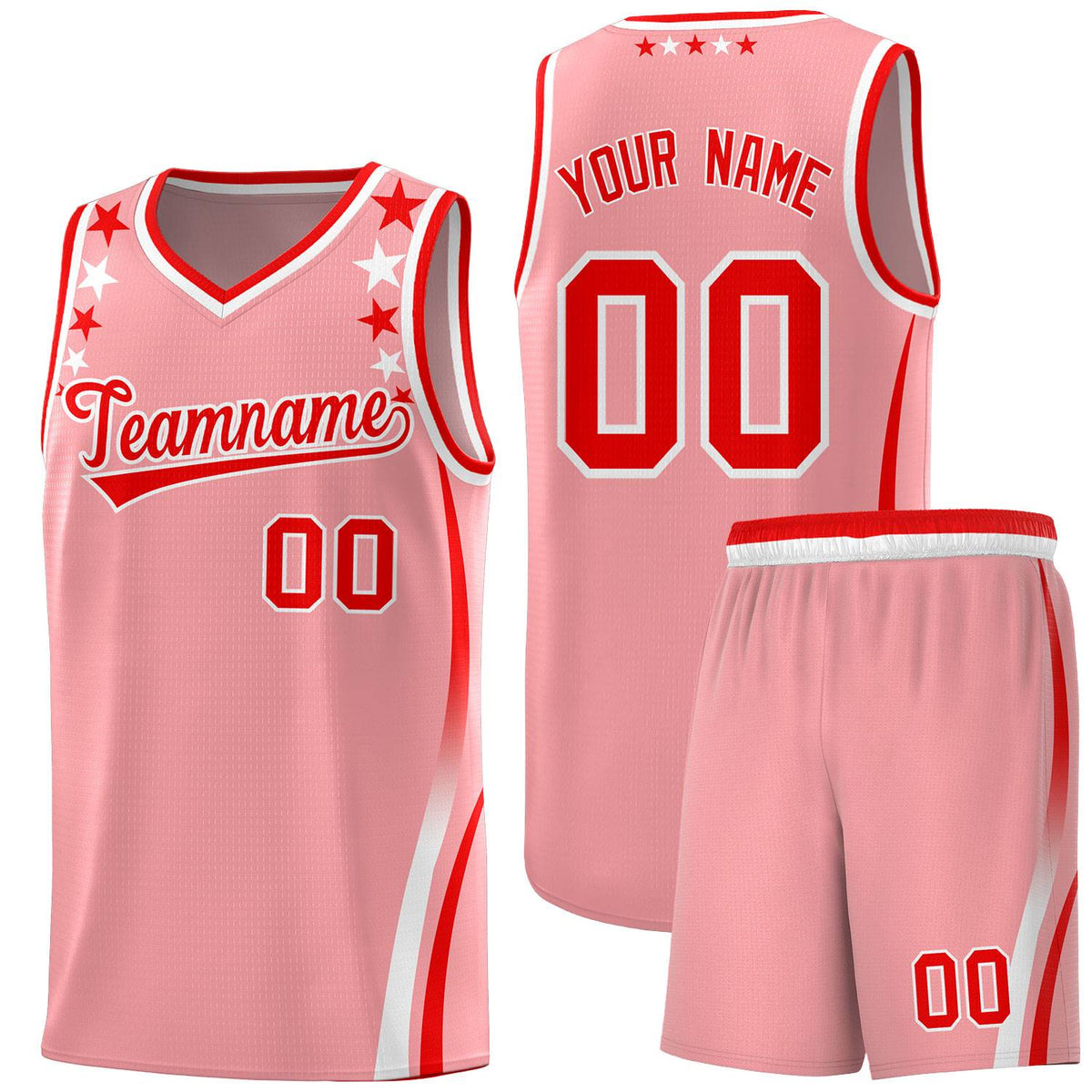 Custom Pink Shoulders Star Pattern Side Color Block Sports Uniform Basketball Kits