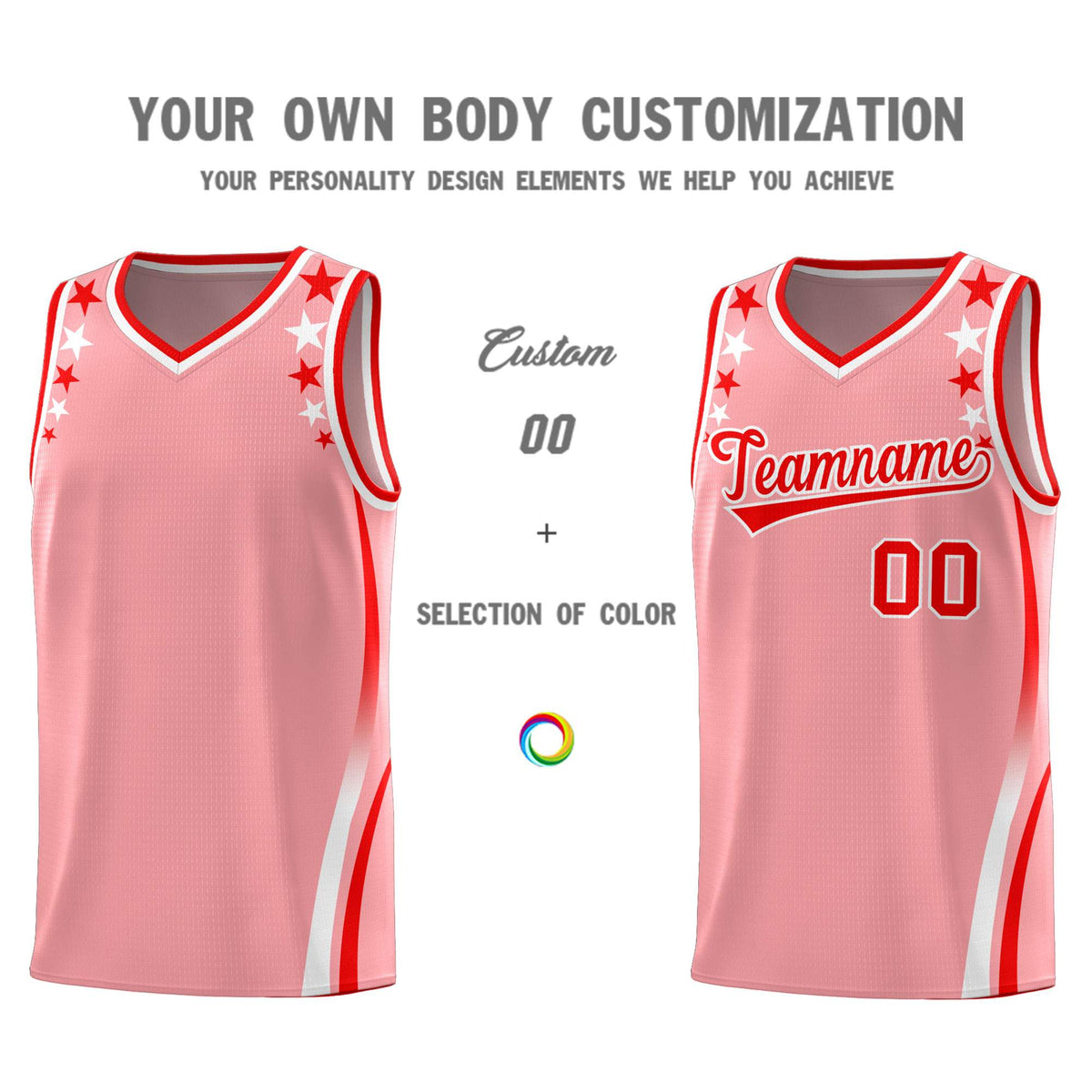 Custom Pink Shoulders Star Pattern Side Color Block Sports Uniform Basketball Kits