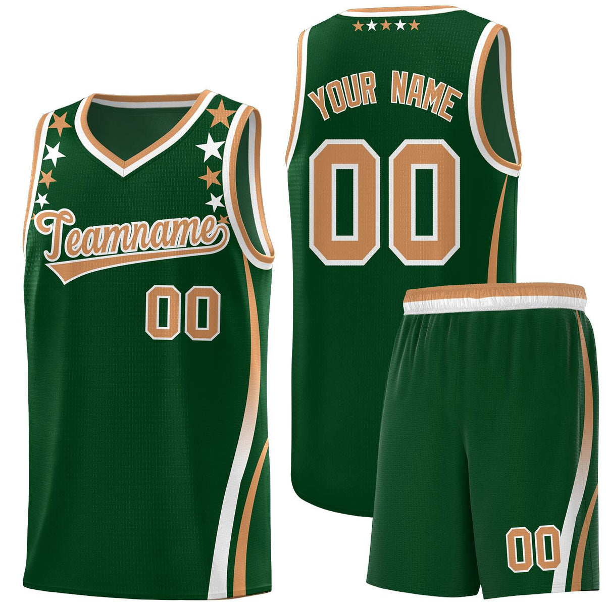 Custom Green Shoulders Star Pattern Side Color Block Sports Uniform Basketball Kits