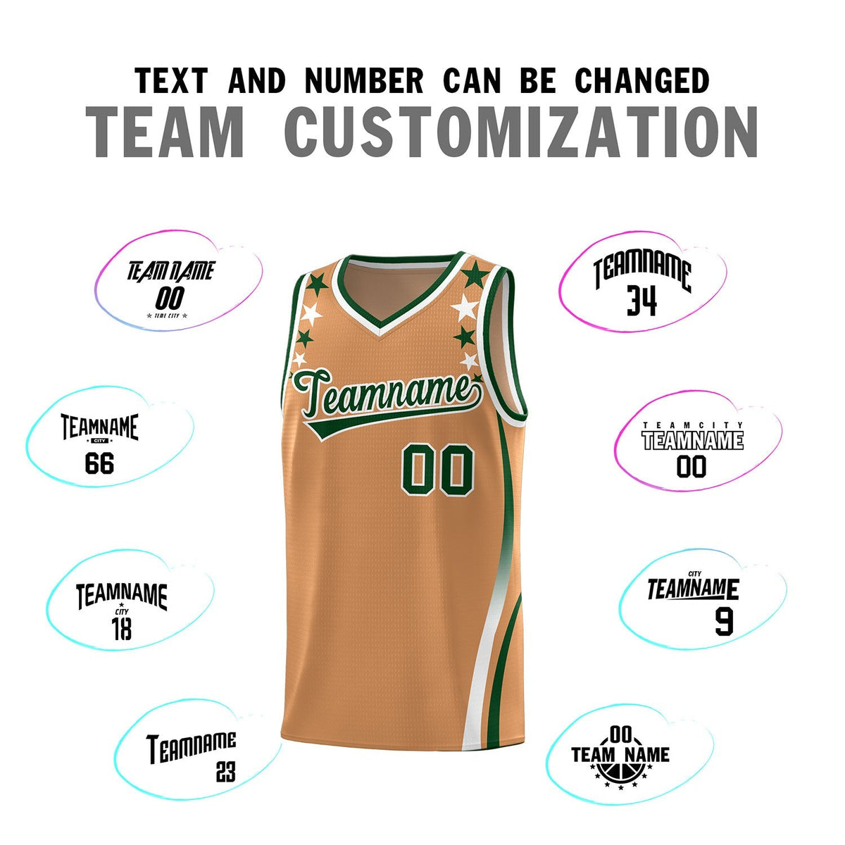 Custom Light Brown Shoulders Star Pattern Side Color Block Sports Uniform Basketball Kits
