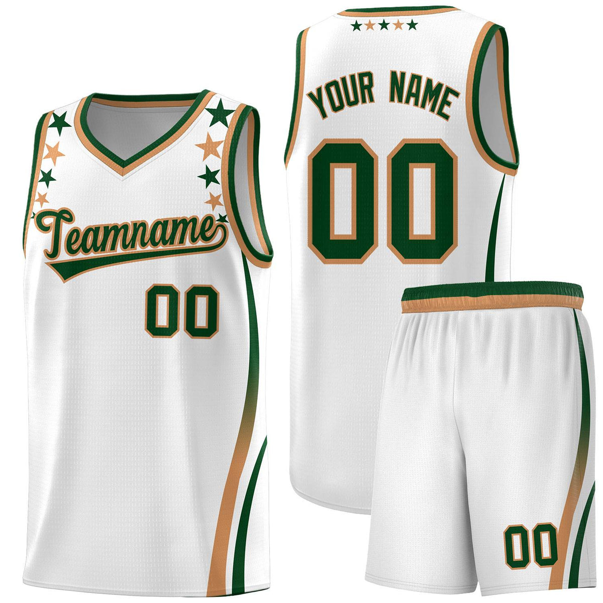Custom White Shoulders Star Pattern Side Color Block Sports Uniform Basketball Kits