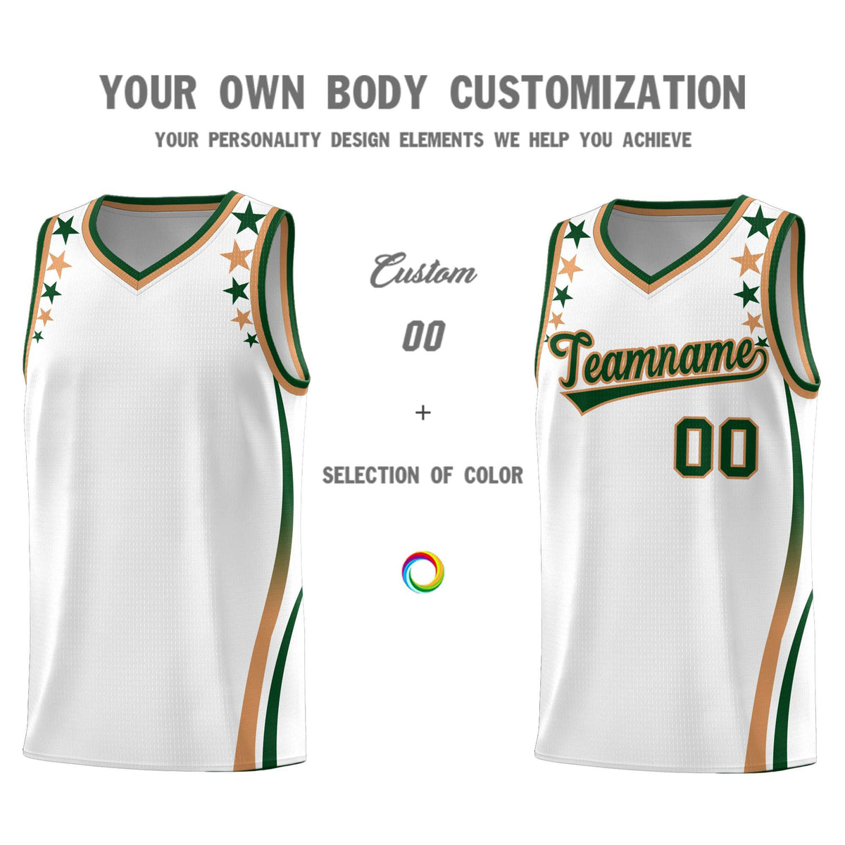 Custom White Shoulders Star Pattern Side Color Block Sports Uniform Basketball Kits