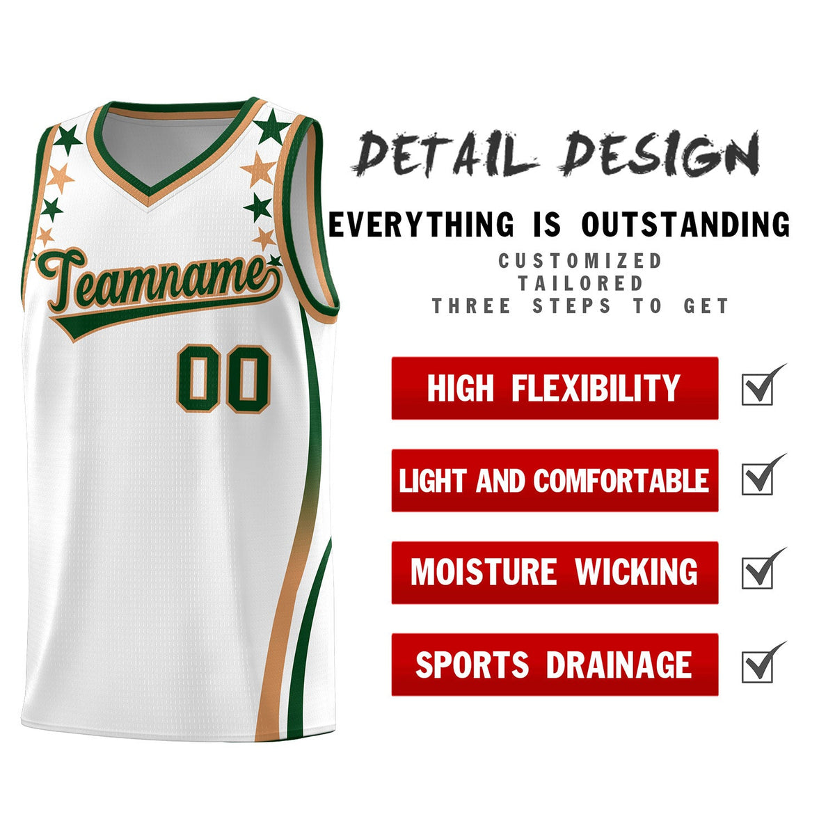 Custom White Shoulders Star Pattern Side Color Block Sports Uniform Basketball Kits