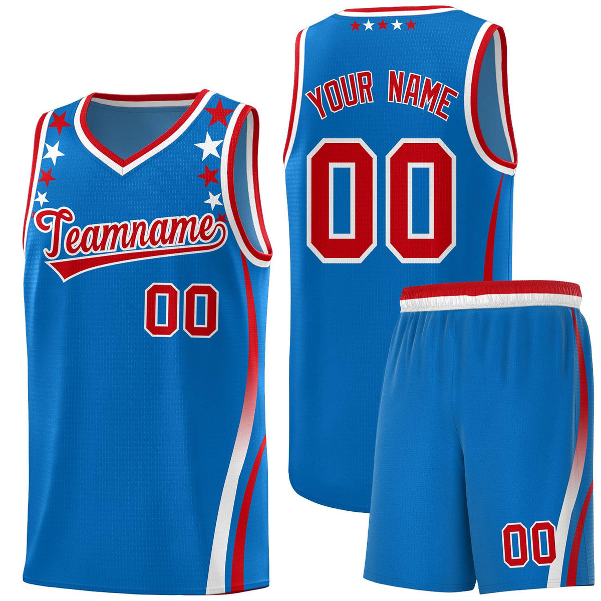 Custom Royal Shoulders Star Pattern Side Color Block Sports Uniform Basketball Kits