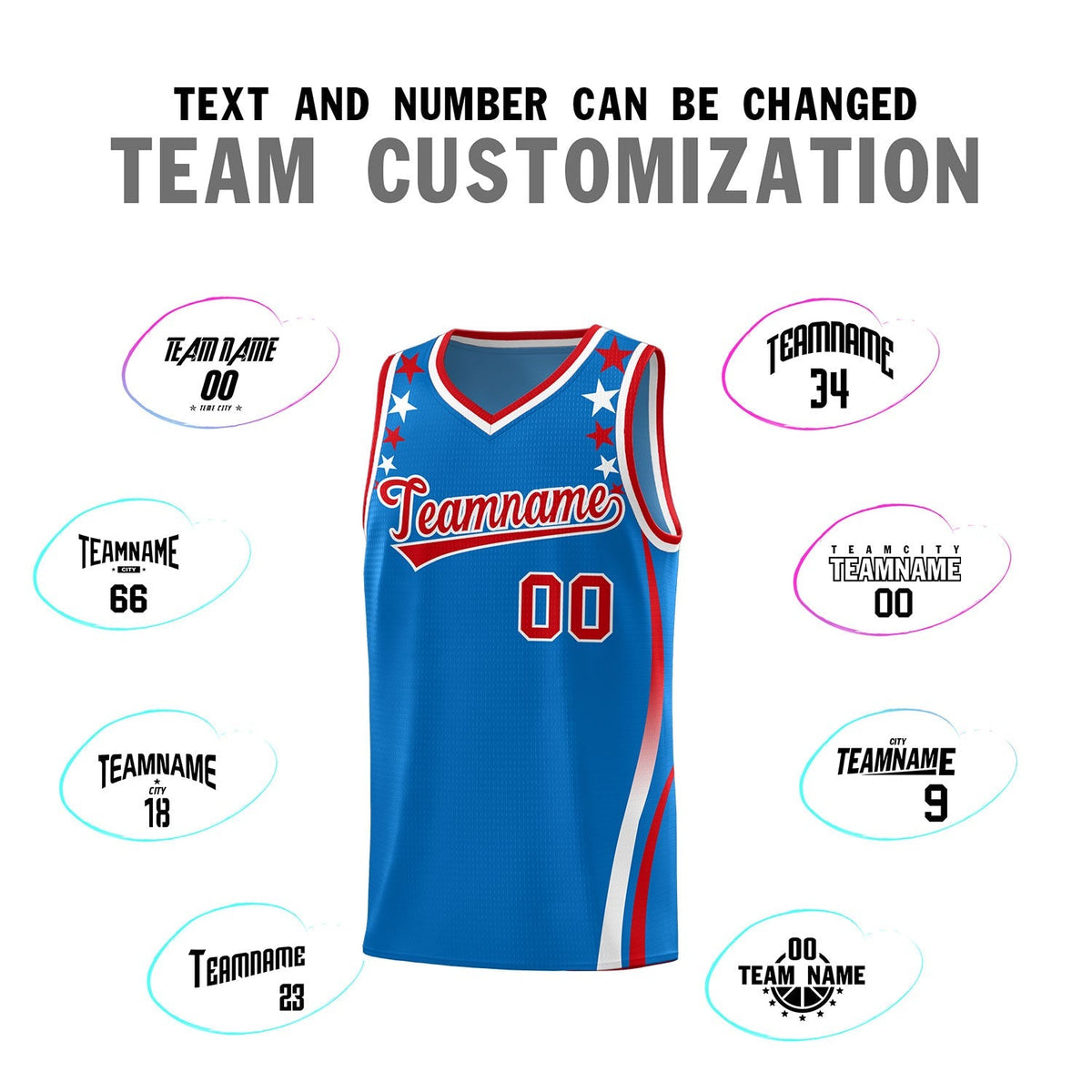 Custom Royal Shoulders Star Pattern Side Color Block Sports Uniform Basketball Kits