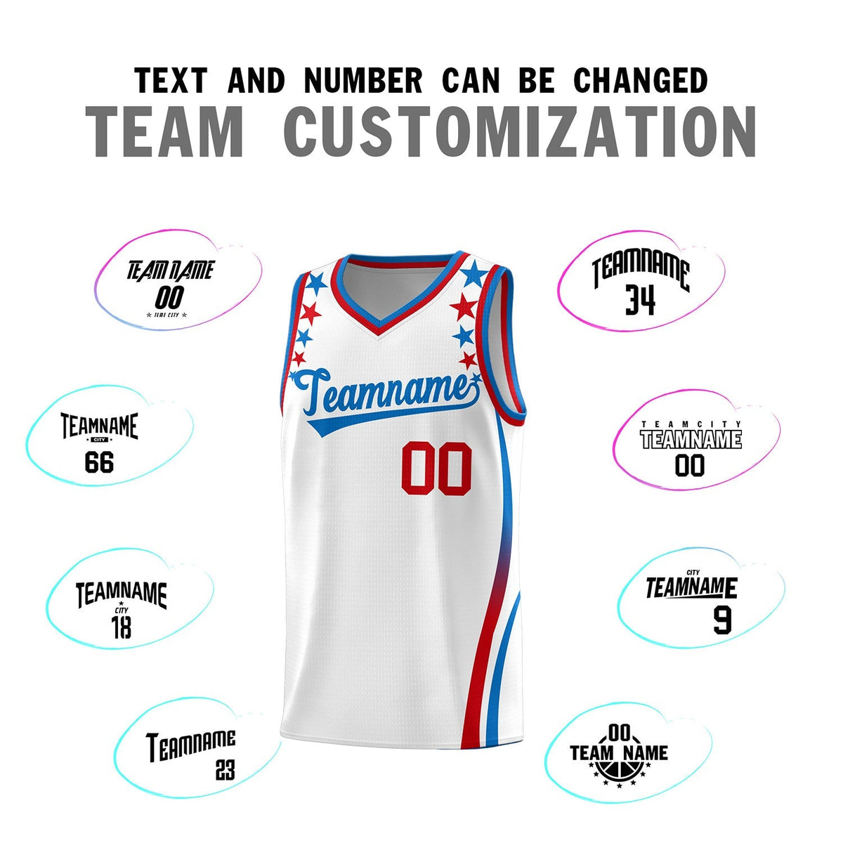Custom White Shoulders Star Pattern Side Color Block Sports Uniform Basketball Kits