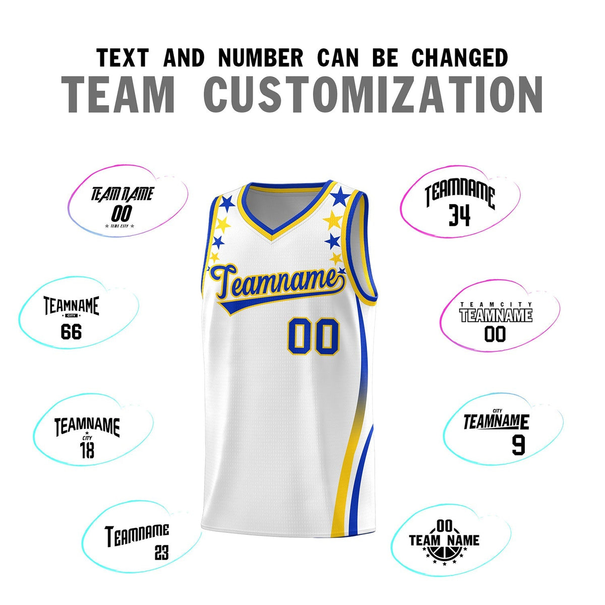 Custom White Shoulders Star Pattern Side Color Block Sports Uniform Basketball Kits