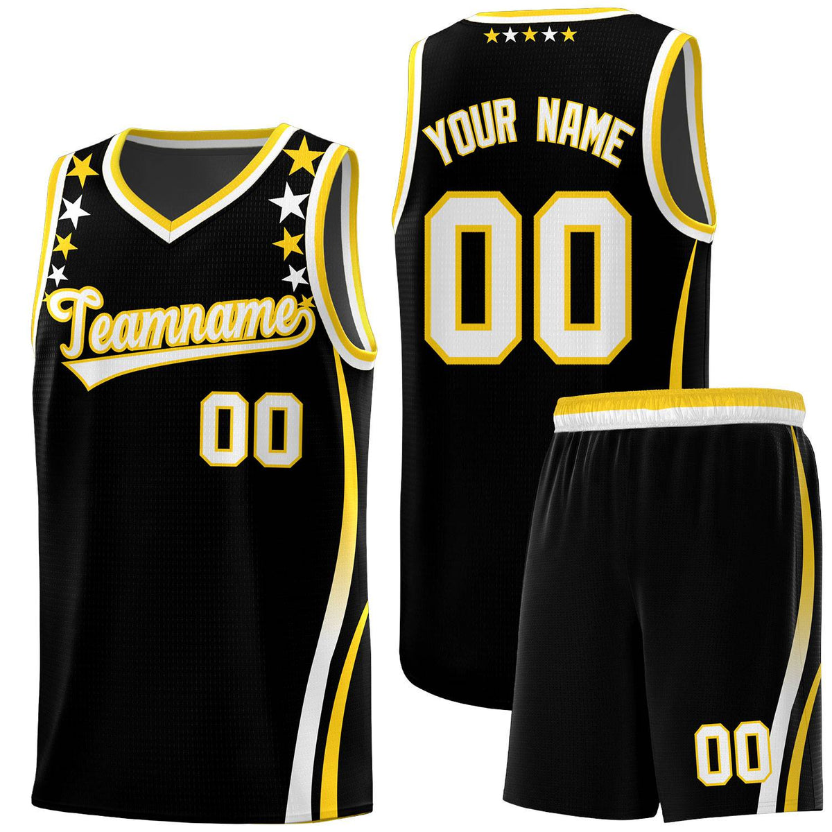 Custom Black Shoulders Star Pattern Side Color Block Sports Uniform Basketball Kits
