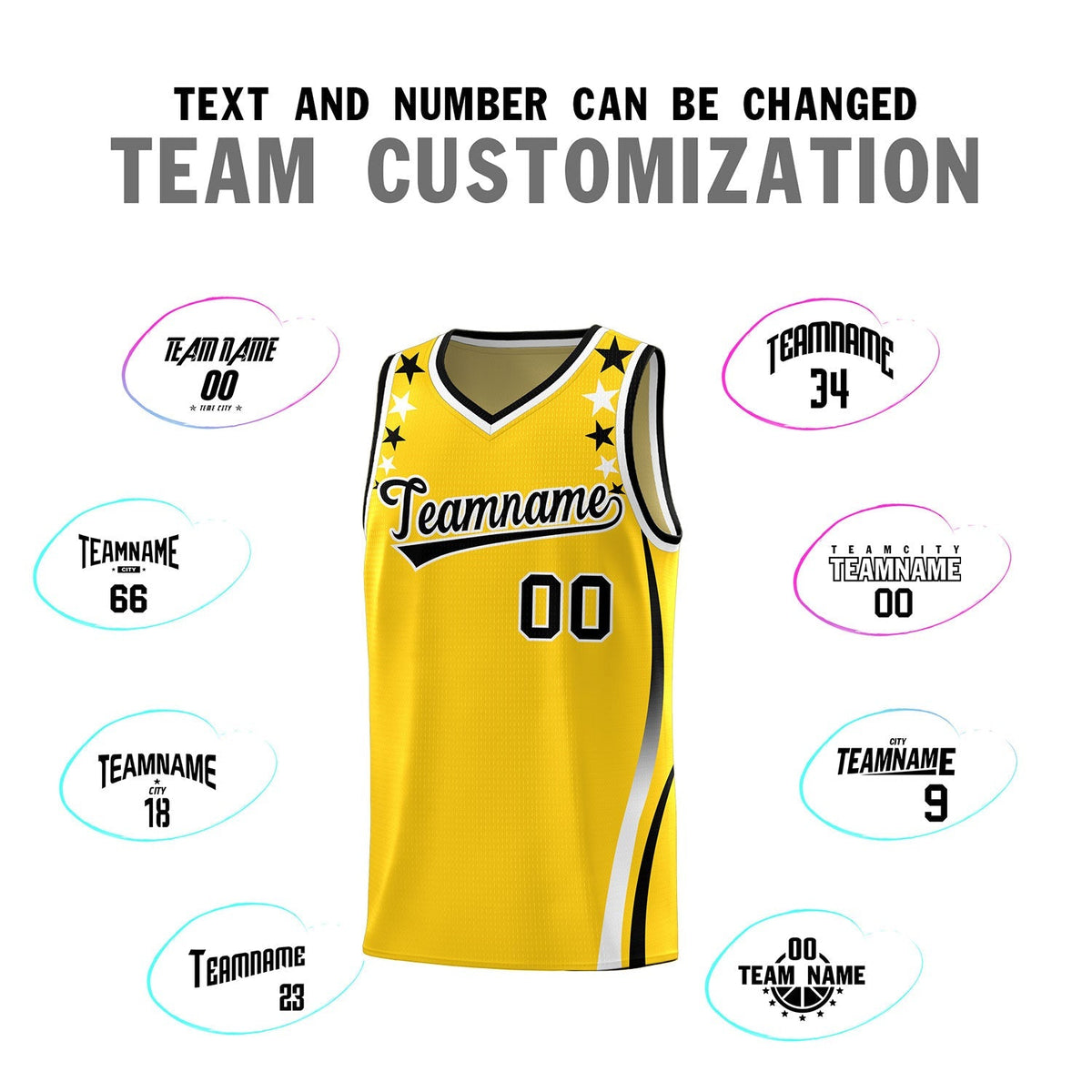 Custom Gold Shoulders Star Pattern Side Color Block Sports Uniform Basketball Kits