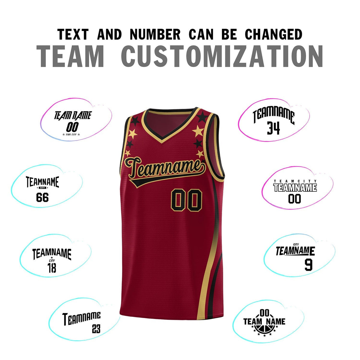 Custom Crimson Shoulders Star Pattern Side Color Block Sports Uniform Basketball Kits